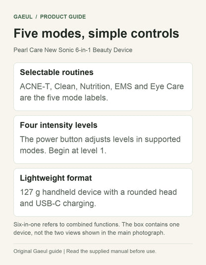 Pearl Care New Sonic 6-in-1 Beauty Device: five modes, simple controls