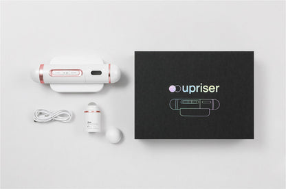 Original PLINIC UPRISER plasma device with stand, empty 25 ml roller, USB-C cable and branded retail box.