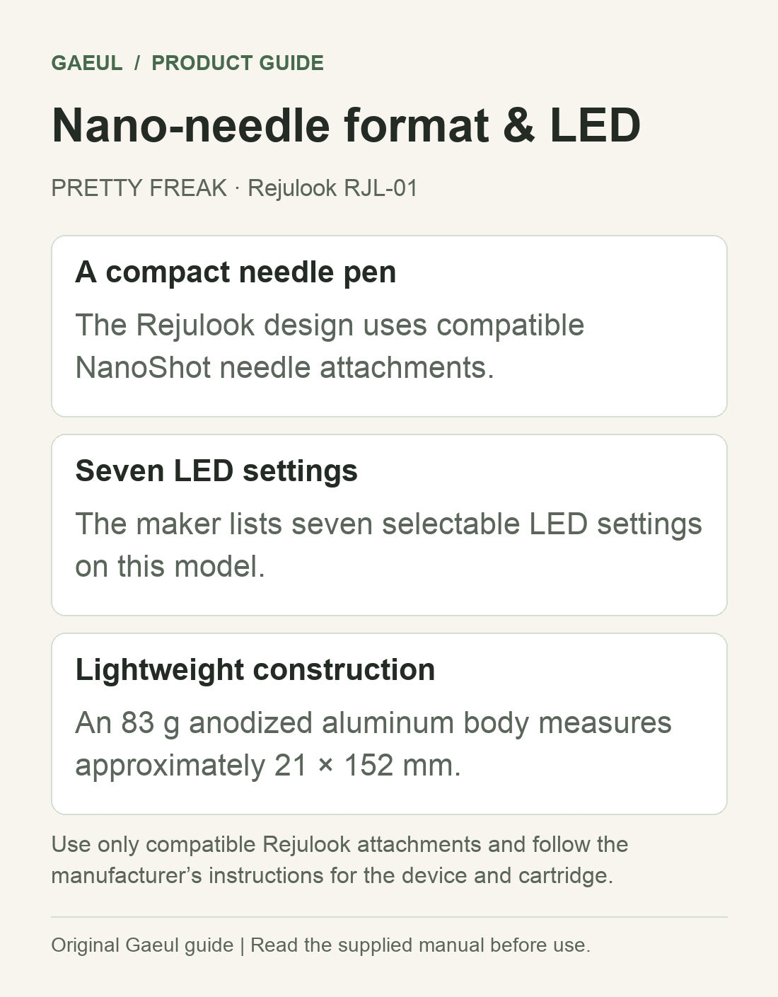 PRETTY FREAK · Rejulook RJL-01: nano-needle format &amp; led.