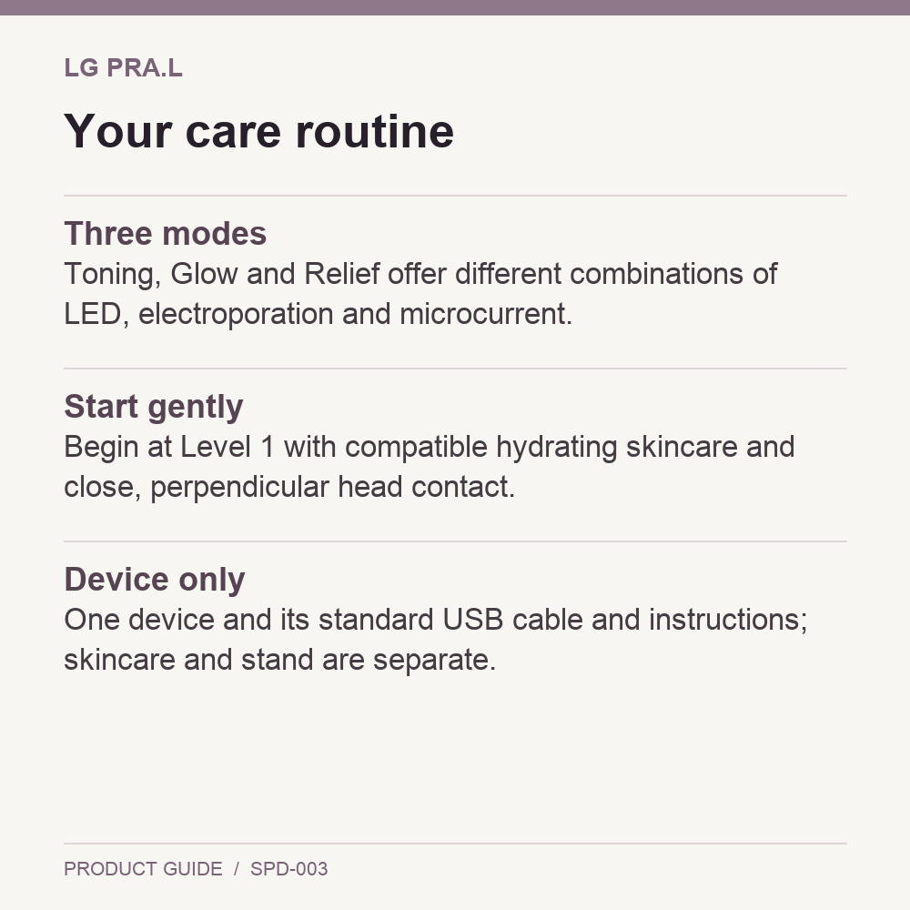 LG Pra.L MelaBeam Toning Beauty Device routine and package guide