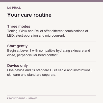 LG Pra.L MelaBeam Toning Beauty Device routine and package guide