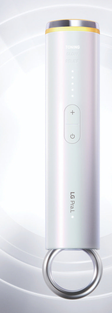 LG Pra.L MelaBeam Toning white device with gold treatment head and complete metal ring