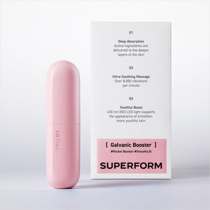 LG Pra.L Superform Galvanic Booster in Blush Pink with matching retail box