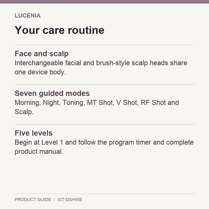 I.st LUCENIA Dual Shine Face &amp; Scalp Beauty Device routine and package guide