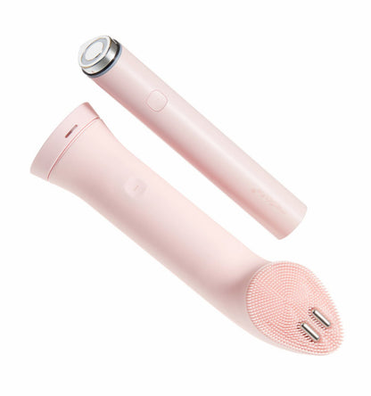 Medicube pink Booster Mini Plus and separate pink vibration cleansing head included in this kit.