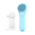 MELIENS ML-31 silicone vibration cleanser in Sky Blue, with its included stand.