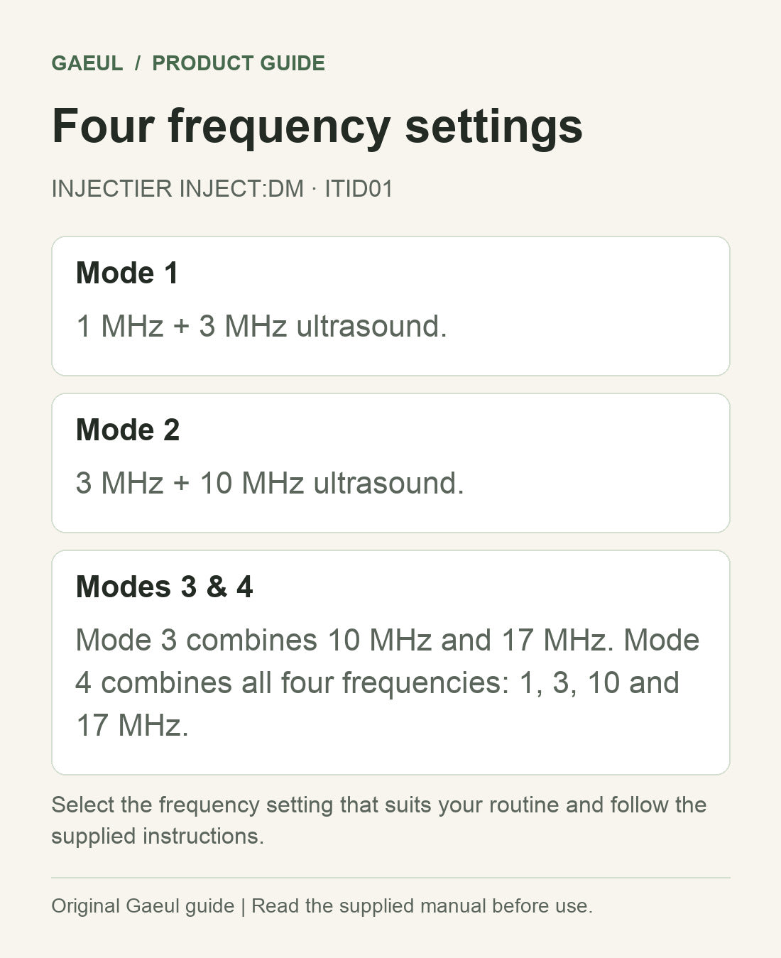 INJECTIER INJECT:DM · ITID01: four frequency settings.