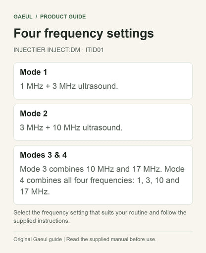INJECTIER INJECT:DM · ITID01: four frequency settings.