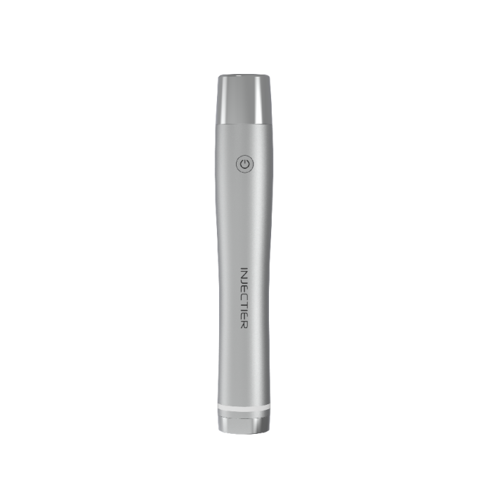 INJECTIER INJECT:DM silver ultrasound beauty device, full device view.