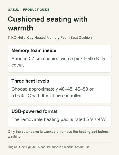 INKO Hello Kitty Heated Memory Foam Seat Cushion: cushioned seating with warmth