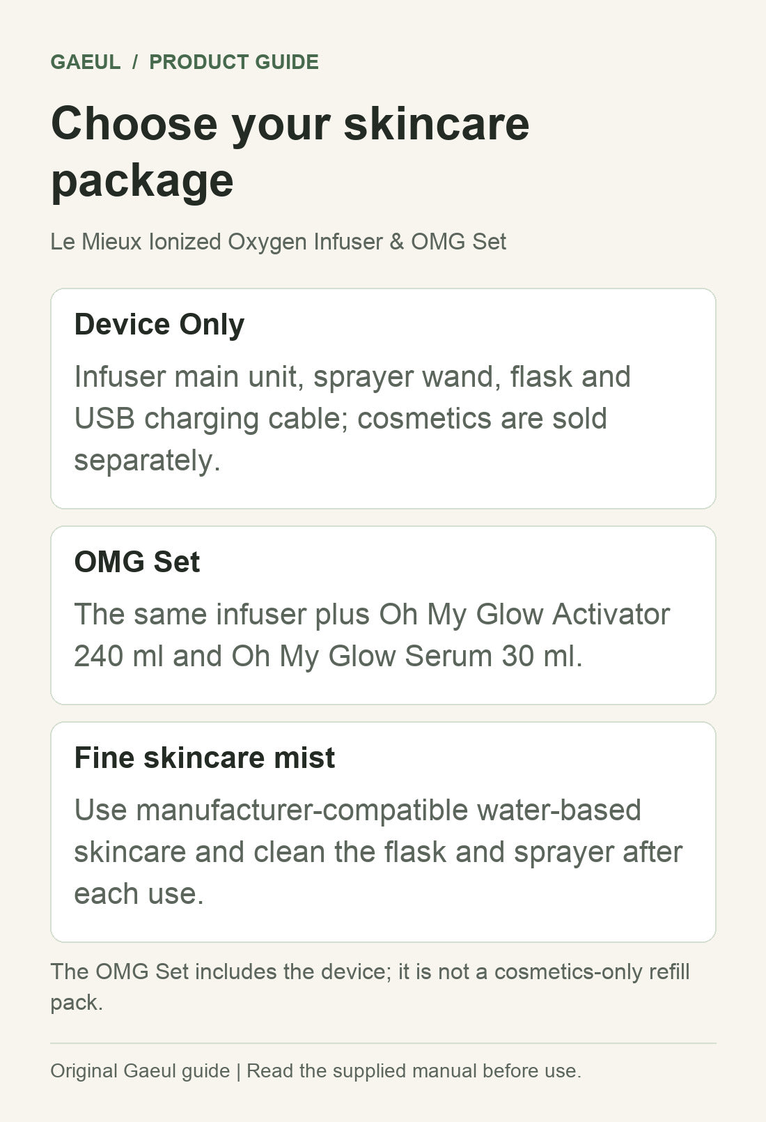 Le Mieux Ionized Oxygen Infuser &amp; OMG Set: choose your skincare package
