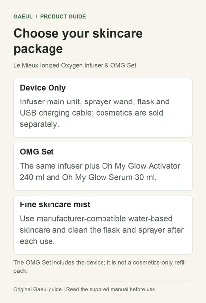 Le Mieux Ionized Oxygen Infuser &amp; OMG Set: choose your skincare package
