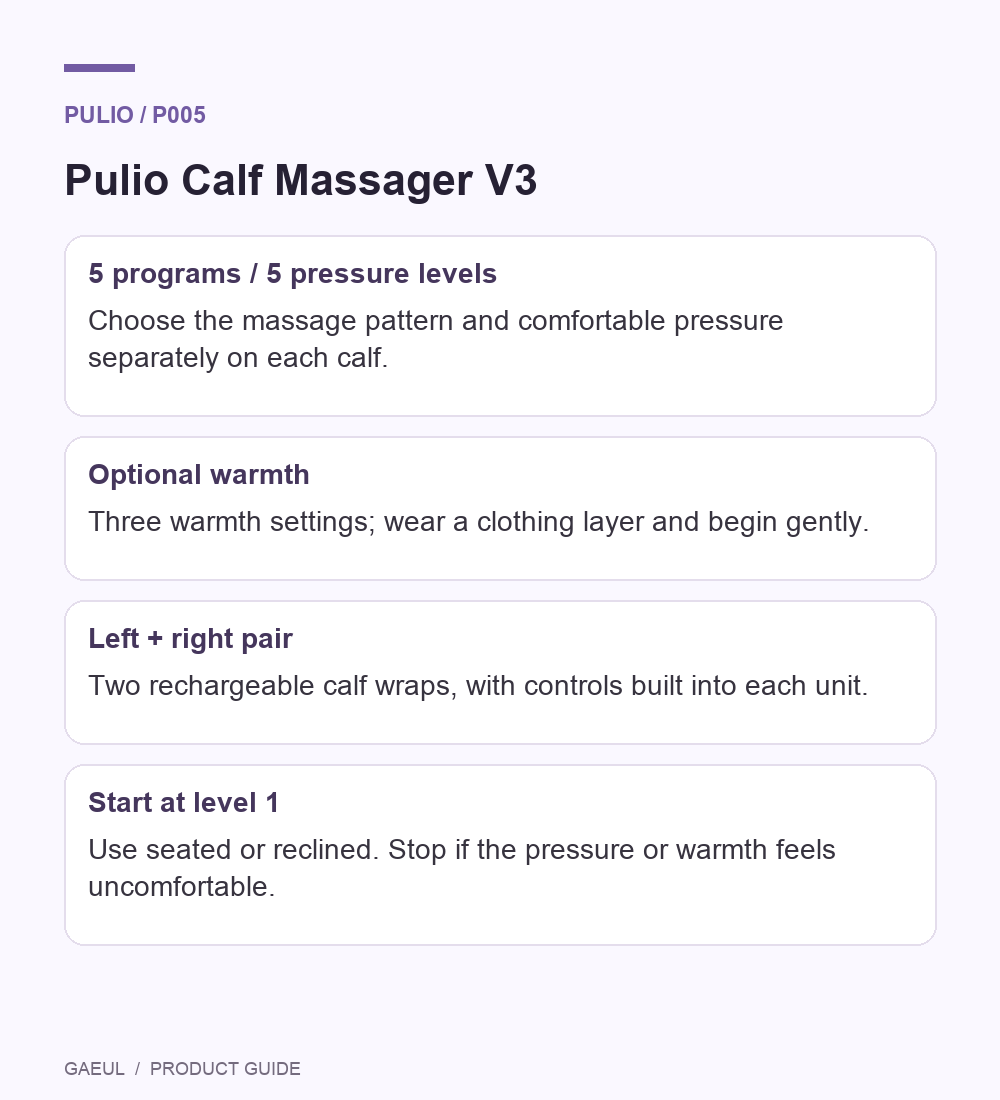 Pulio Calf Massager V3 English guide to format controls and gentle first use