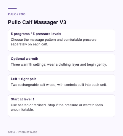 Pulio Calf Massager V3 English guide to format controls and gentle first use