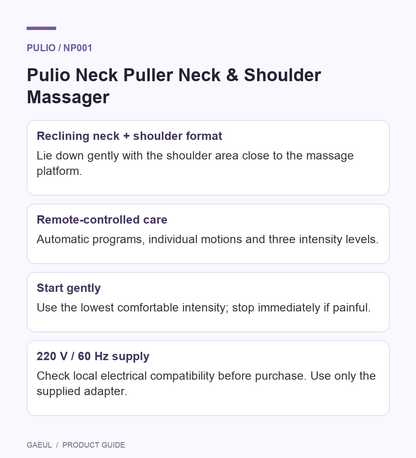 Pulio Neck Puller Neck &amp; Shoulder Massager English guide to format controls and gentle first use