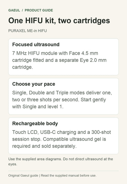 PURAXEL ME-in HIFU: One HIFU kit, two cartridges
