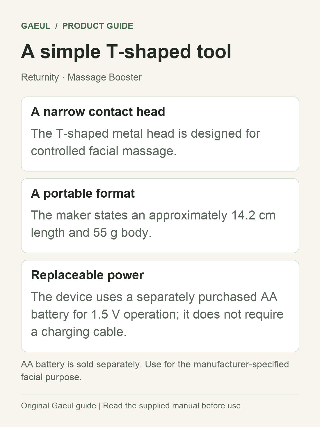 Returnity · Massage Booster: a simple t-shaped tool.