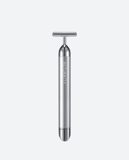 Silver Returnity Massage Booster with its T-shaped head and twist-switch handle.
