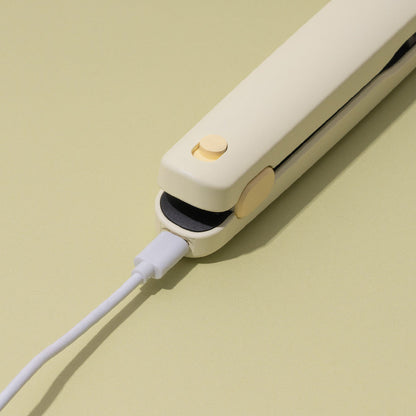 ROYCHE miffy mini flat iron USB-C charging-port and cable close-up.