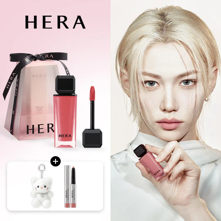 HERA - Sensual Powder Matte Liquid + Cat Keychain + Pink Hazel Lip Pencil (Felix Pick) - 