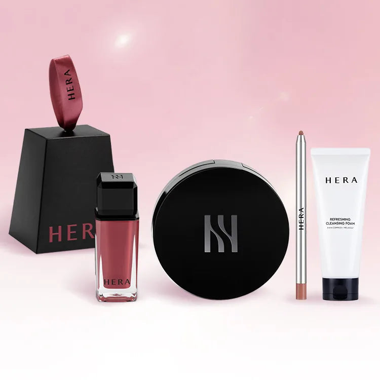 HERA - Mini Sensual Nude Gloss &amp; Black Cushion Set + Lip Concealer + Cleansing Foam 50g - [Gloss] Cherrish + [Cushion] 21N1