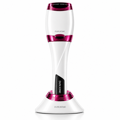 DUALSONIC OPTIMUM beauty device in Ruby with charging cradle