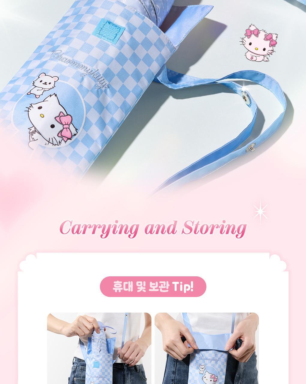 Fillimilli X CHARMMYKITTY - 3 Accessories (Multi Pouch / UV Protection 3-Fold Umbrella / Picnic Mat &amp; Pouch)