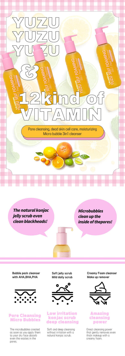 LALARECIPE - Yuzu Self-Foaming 3-in-1 Peel Cleanser