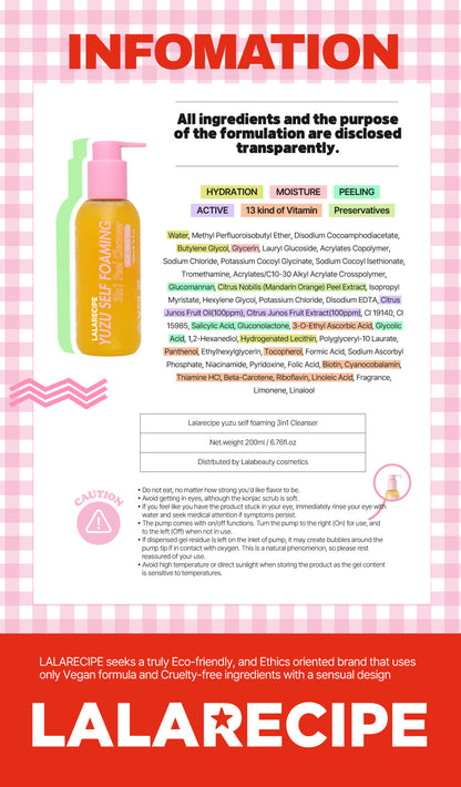 LALARECIPE - Yuzu Self-Foaming 3-in-1 Peel Cleanser